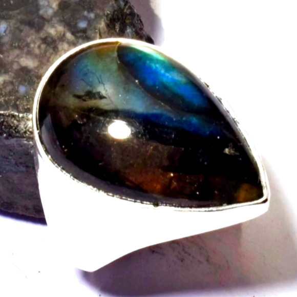 UNISEX STERLING SILVER LABRADORITE RING - Picture 1 of 1